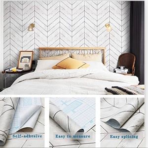 Self-Adhesive Peel and Stick Wallpaper Vinyl White Gray Black Stripe Herringbone